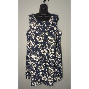 VTG Hilo Hattie Hawaiian Original Shift Dress size 2XL Blue Floral EUC